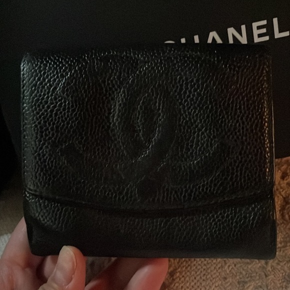CHANEL Handbags - Vintage Chanel black caviar compact wallet with front snap closure